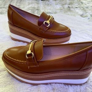 Brown Platform Loafers w/ Gold Horsebit Detail